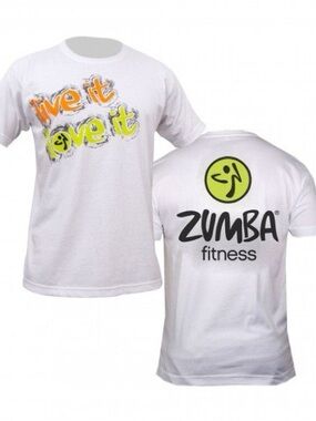 Zumba Fitness White T‑Shirt with Neon Green and Orange Graphic One Size